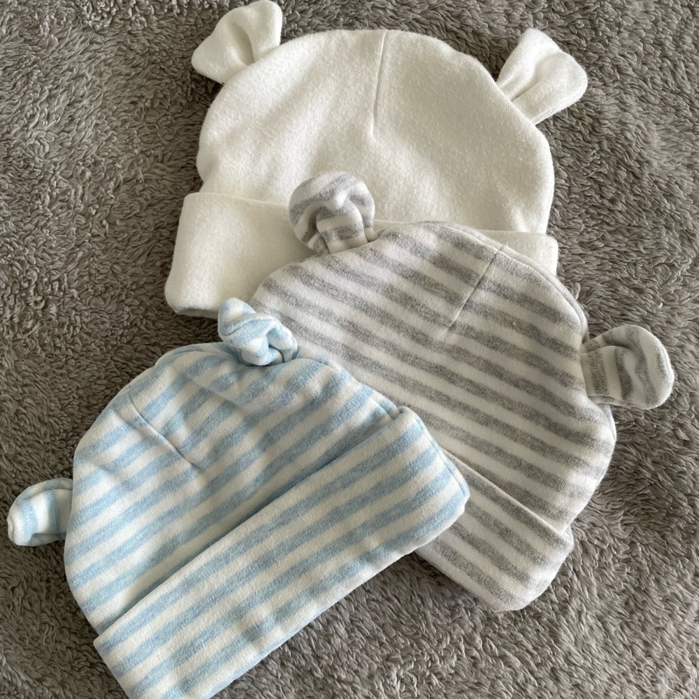 Striped Baby Hats with Bear Ears Infant Boys Beanies 0-6 Months